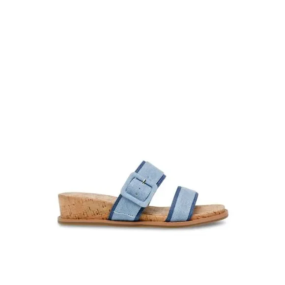 ANNE KLEIN Womens Blue Denim Brenda Round Toe Wedge Slip On Sandals Shoes 9 M - Picture 3 of 4